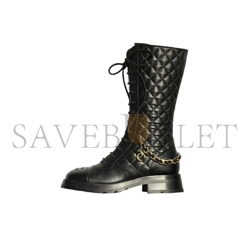 CHANEL LACE-UPS LAMBSKIN & GRAINED CALFSKIN BLACK G39394 Y56181 94305 